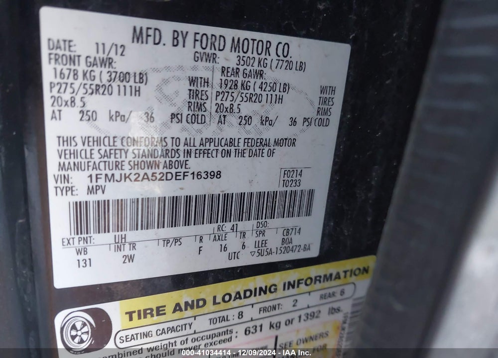 2013 FORD EXPEDITION VIN: 1FMJK2A52DEF16398