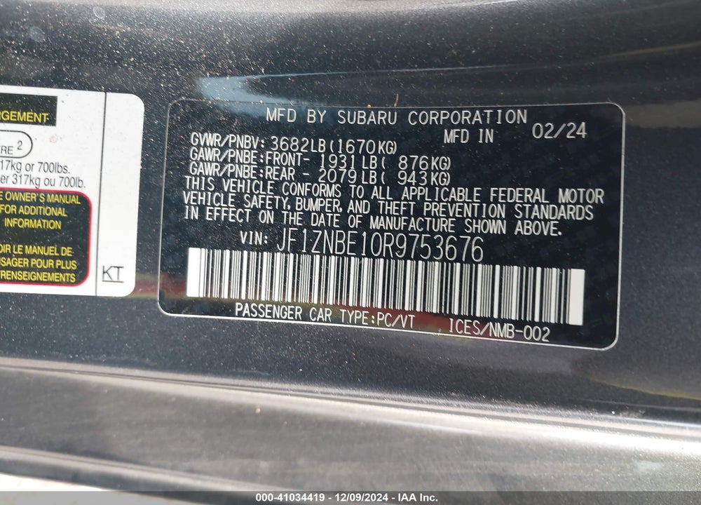 2024 TOYOTA GR86 PREMIUM VIN: JF1ZNBE10R9753676