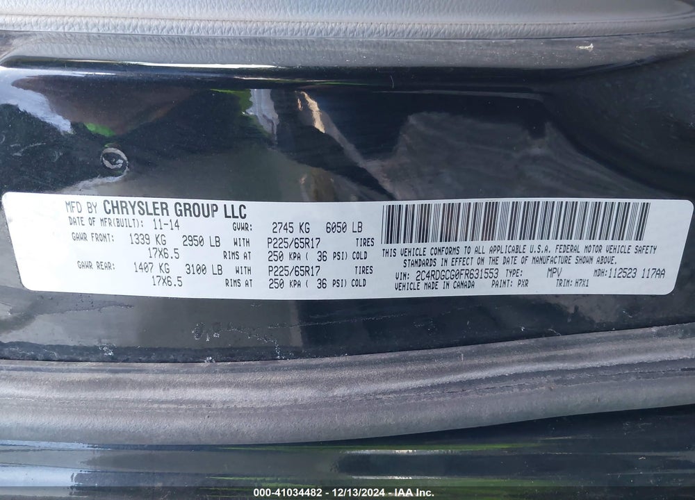 2015 DODGE GRAND CARAVAN SXT VIN: 2C4RDGCG0FR631553
