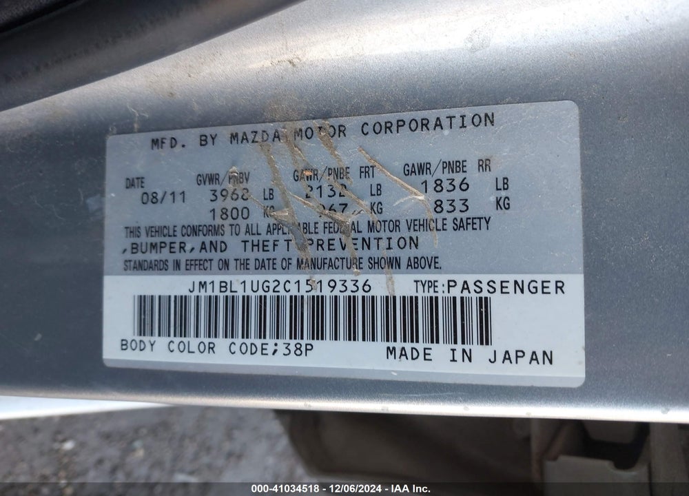 2012 MAZDA 3 I SPORT VIN: JM1BL1UG2C1519336