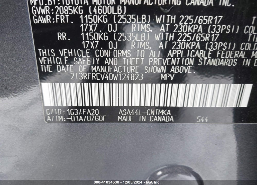 2013 TOYOTA RAV4 XLE VIN: 2T3RFREV4DW124823