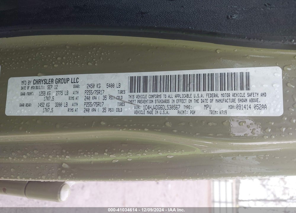 2013 JEEP WRANGLER UNLIMITED SPORT VIN: 1C4HJWDG6DL530567