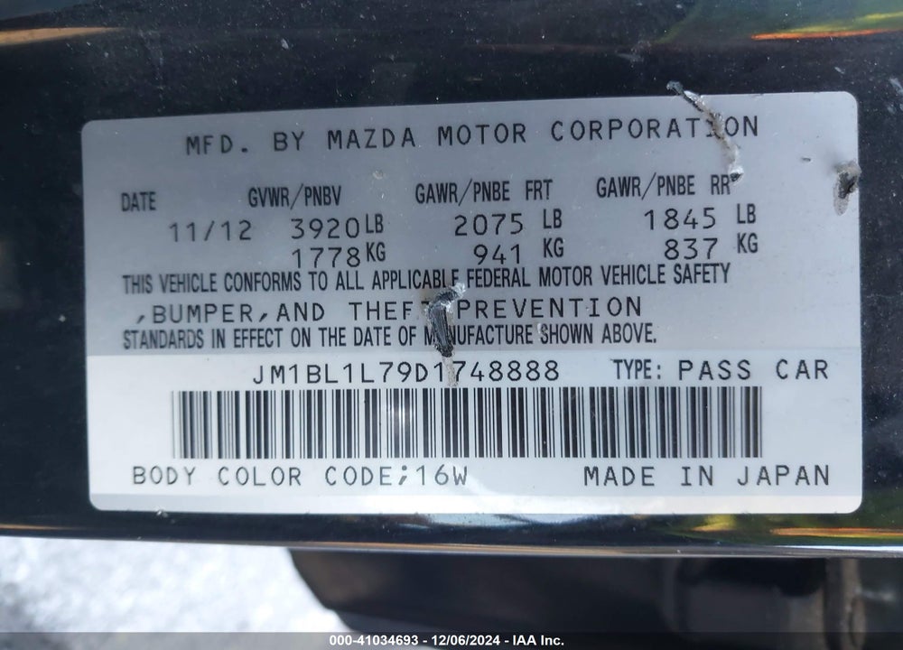 2013 MAZDA 3 I TOURING VIN: JM1BL1L79D1748888