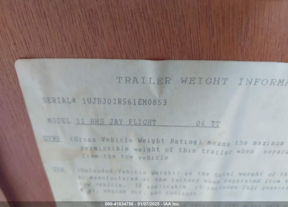 2006 JAYCO CAMPER VIN: 1UJBJ02R561EM0853