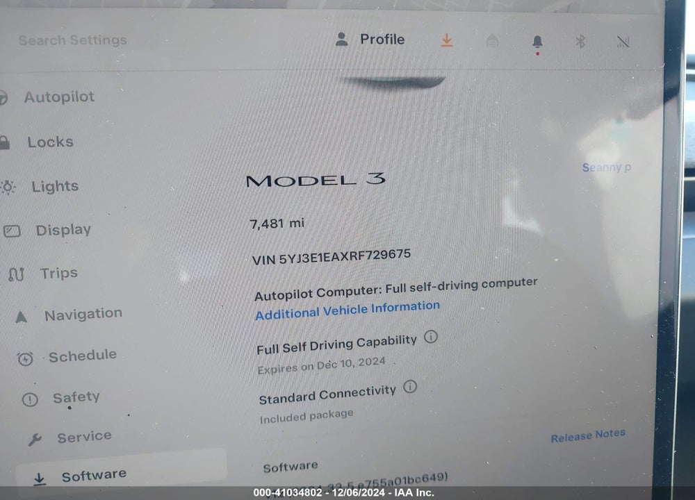 2024 TESLA MODEL 3 VIN: 5YJ3E1EAXRF729675