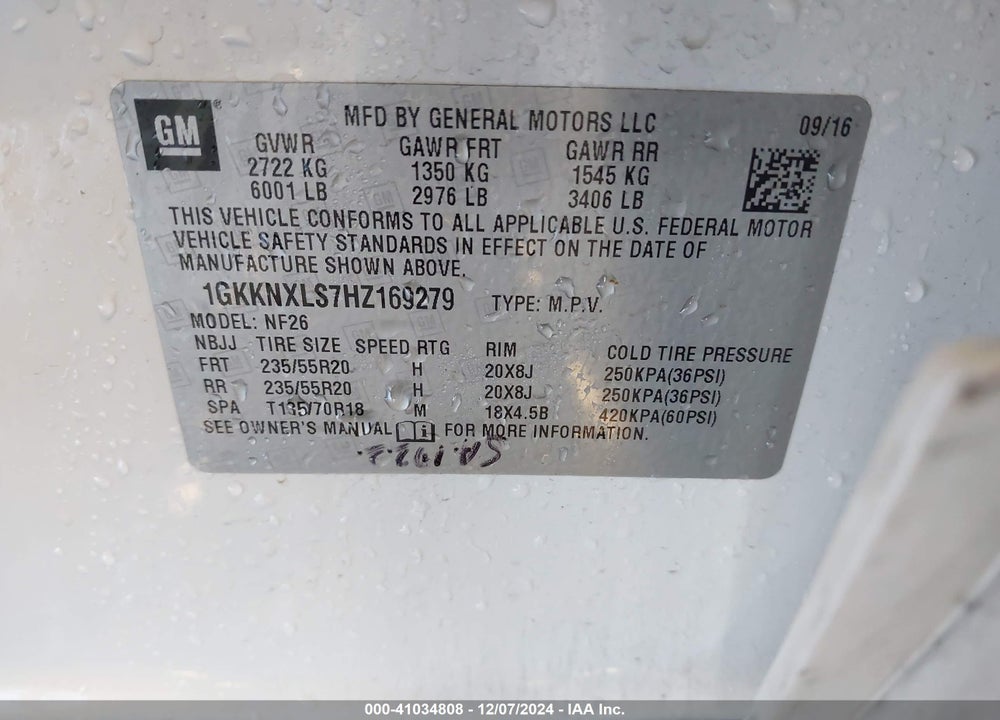 2017 GMC ACADIA DENALI VIN: 1GKKNXLS7HZ169279