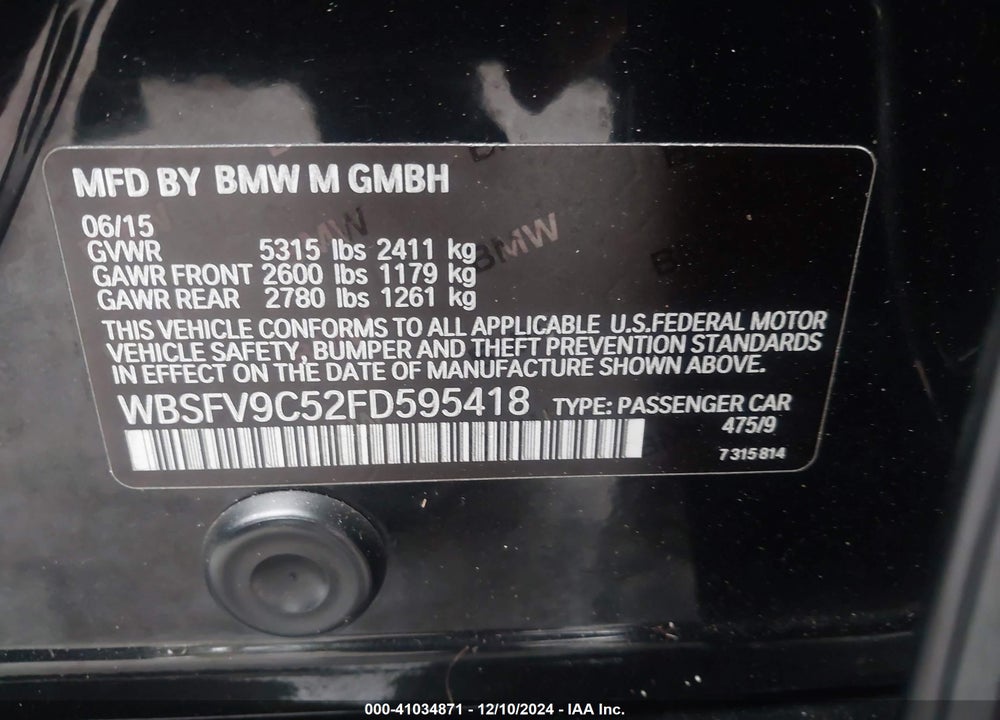 2015 BMW M5 VIN: WBSFV9C52FD595418