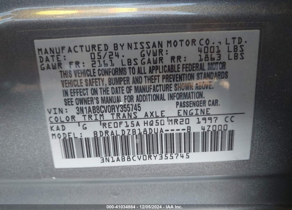 2024 NISSAN SENTRA SV XTRONIC CVT VIN: 3N1AB8CV0RY355745