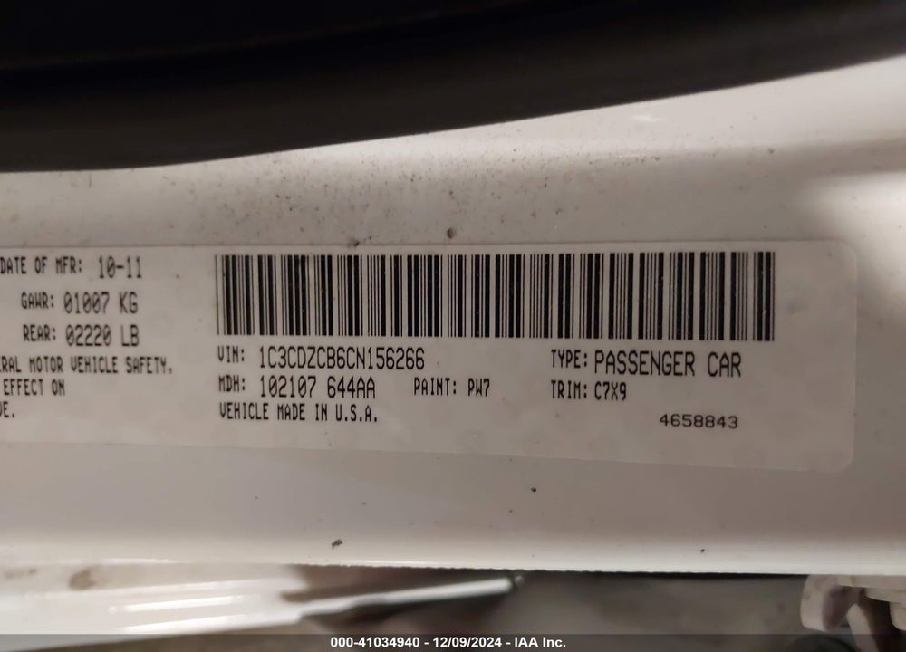 2012 DODGE AVENGER SXT VIN: 1C3CDZCB6CN156266