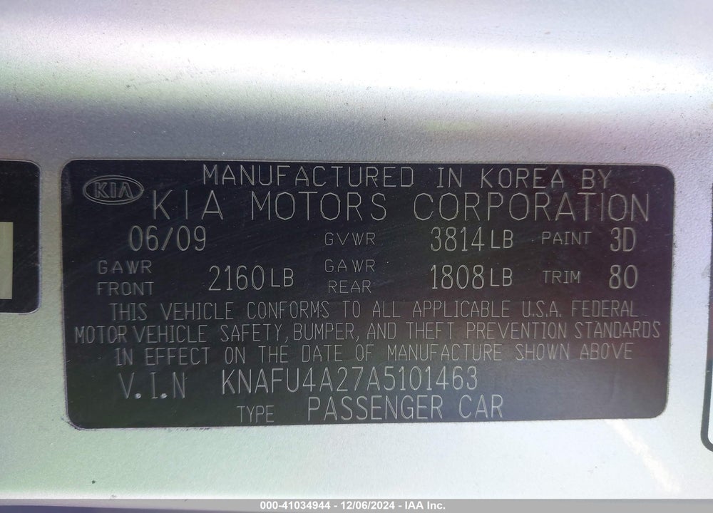 2010 KIA FORTE EX VIN: KNAFU4A27A5101463