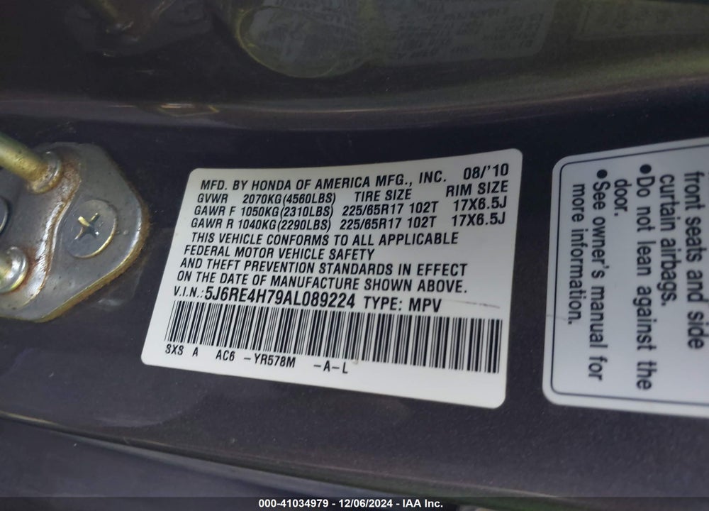2010 HONDA CR-V EX-L VIN: 5J6RE4H79AL089224