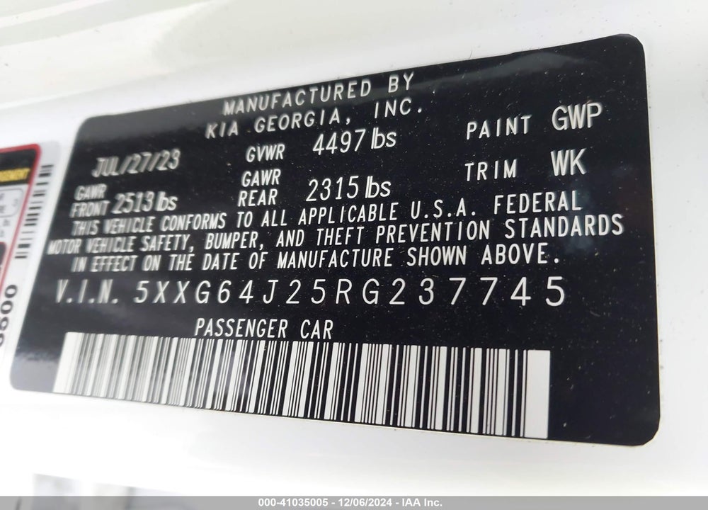2024 KIA K5 GT LINE VIN: 5XXG64J25RG237745