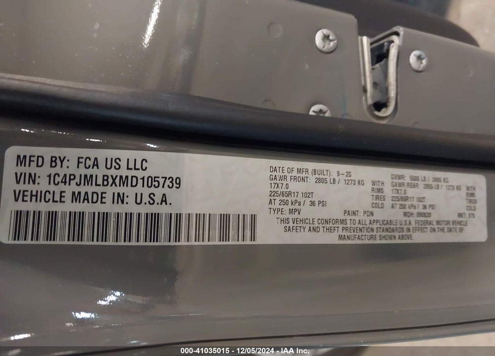 2021 JEEP CHEROKEE LATITUDE PLUS 4X4 VIN: 1C4PJMLBXMD105739