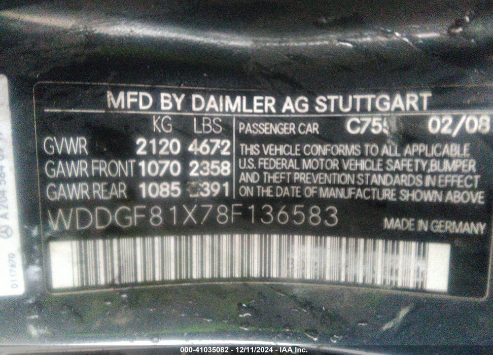 2008 MERCEDES-BENZ C 300 LUXURY 4MATIC/SPORT 4MATIC VIN: WDDGF81X78F136583