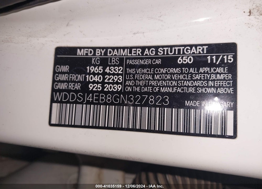 2016 MERCEDES-BENZ CLA 250 VIN: WDDSJ4EB8GN327823