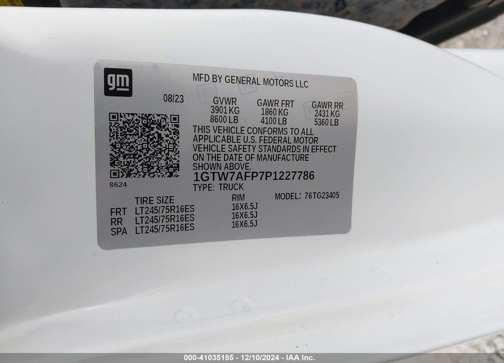 2023 GMC SAVANA VIN: 1GTW7AFP7P1227786
