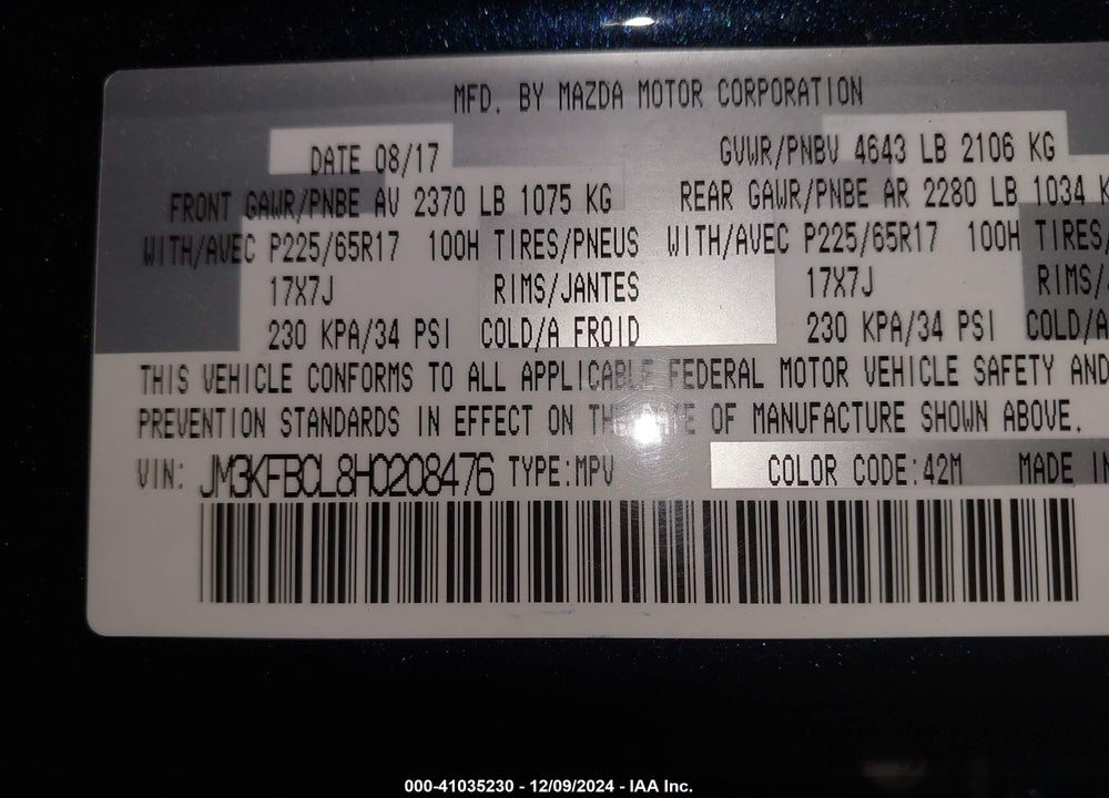 2017 MAZDA CX-5 VIN: JM3KFBCL8H0208476