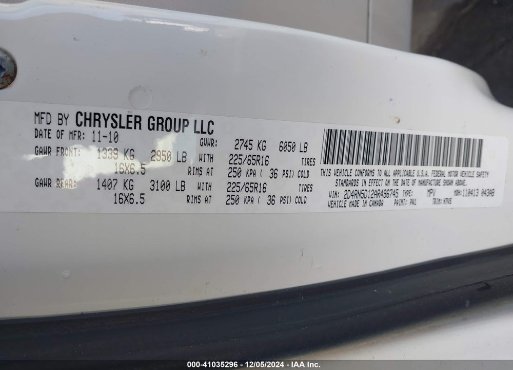 2010 DODGE GRAND CARAVAN SXT VIN: 2D4RN5D12AR496745