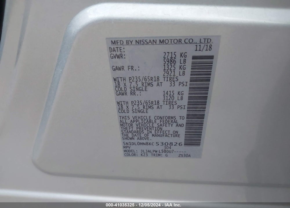 2019 INFINITI QX60 PURE VIN: 5N1DL0MN8KC530826