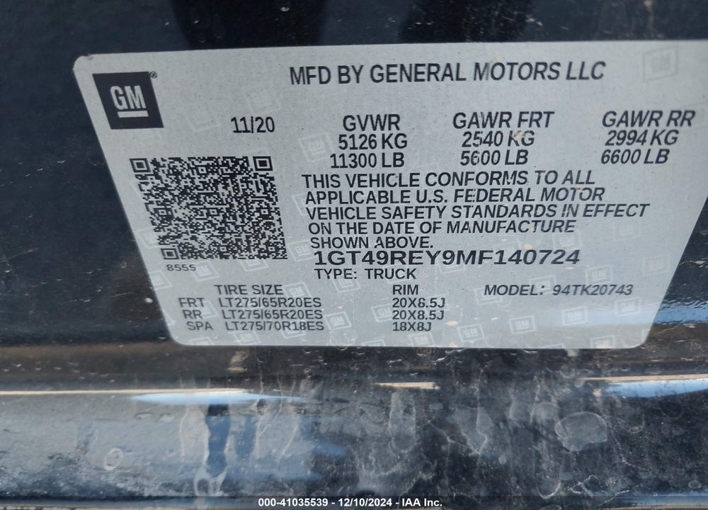 2021 GMC SIERRA 2500HD 4WD  STANDARD BED DENALI VIN: 1GT49REY9MF140724