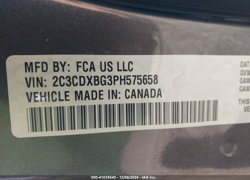 2023 DODGE CHARGER SXT VIN: 2C3CDXBG3PH575658