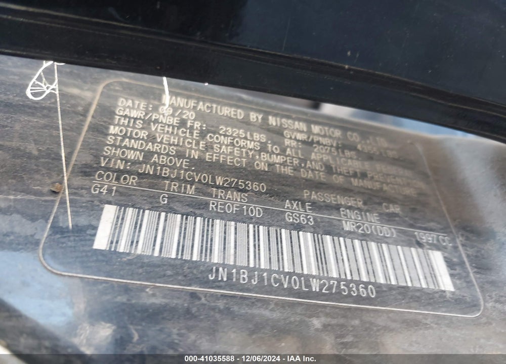 2020 NISSAN ROGUE SPORT S FWD XTRONIC CVT VIN: JN1BJ1CV0LW275360