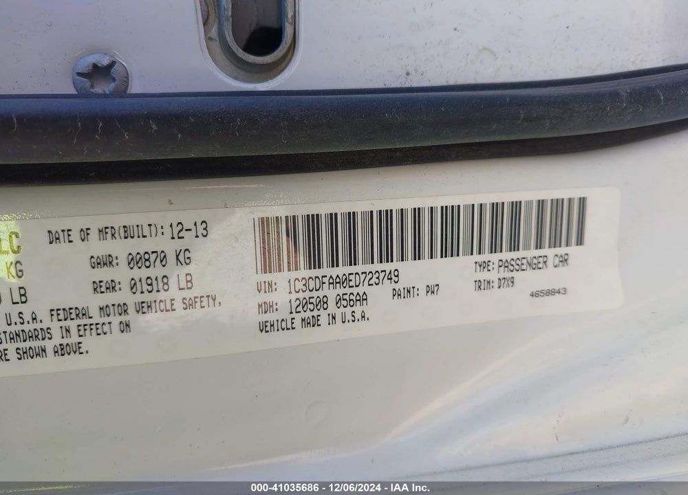 2014 DODGE DART SE VIN: 1C3CDFAA0ED723749