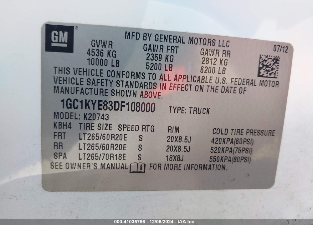 2013 CHEVROLET SILVERADO VIN: 1GC1KYE83DF108000