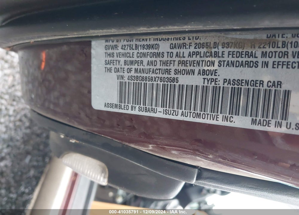 1999 SUBARU LEGACY 30TH ANN. OUTBACK LTD./OUTBACK VIN: 4S3BG6859X7603585