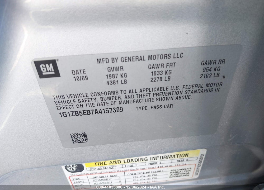 2010 CHEVROLET MALIBU LS VIN: 1G1ZB5EB7A4157309