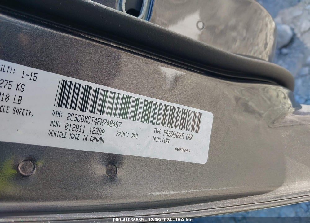 2015 DODGE CHARGER VIN: 2C3CDXCT4FH748467