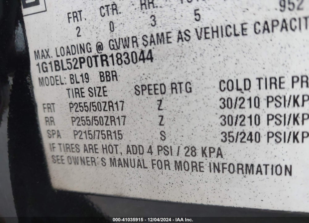 1996 CHEVROLET CAPRICE / IMPALA CLASSIC SS VIN: 1G1BL52P0TR183044