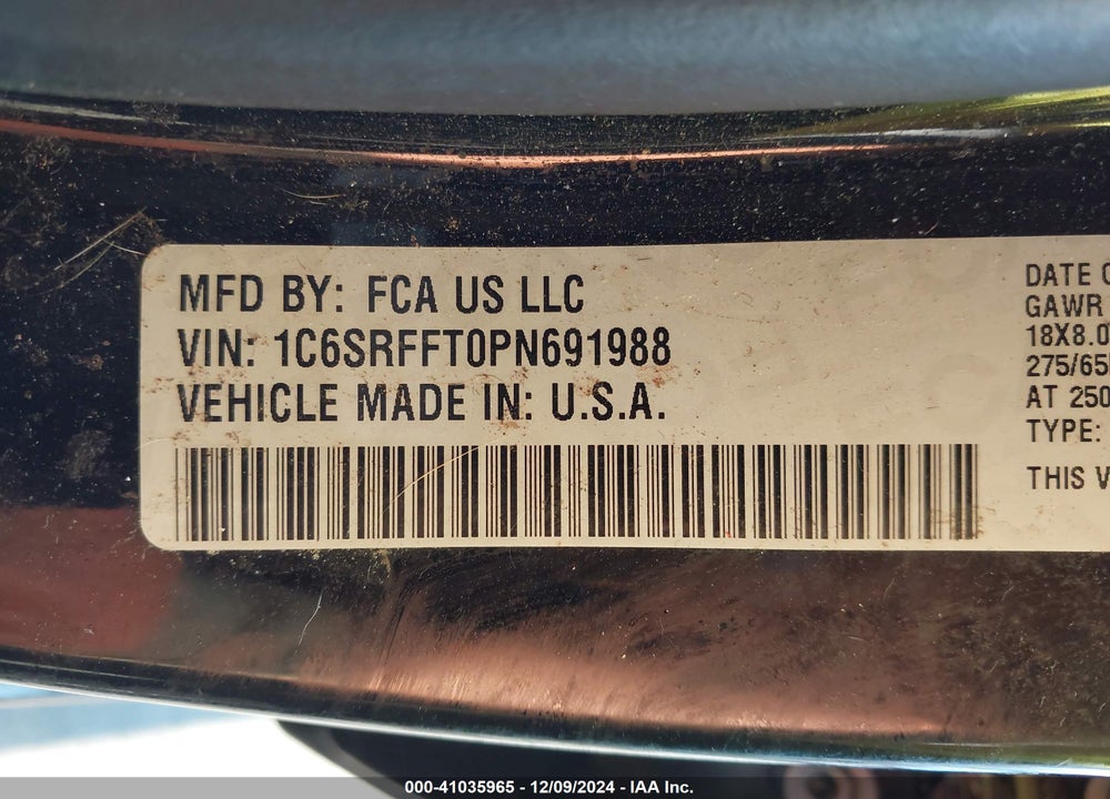 2023 RAM 1500 VIN: 1C6SRFFT0PN691988