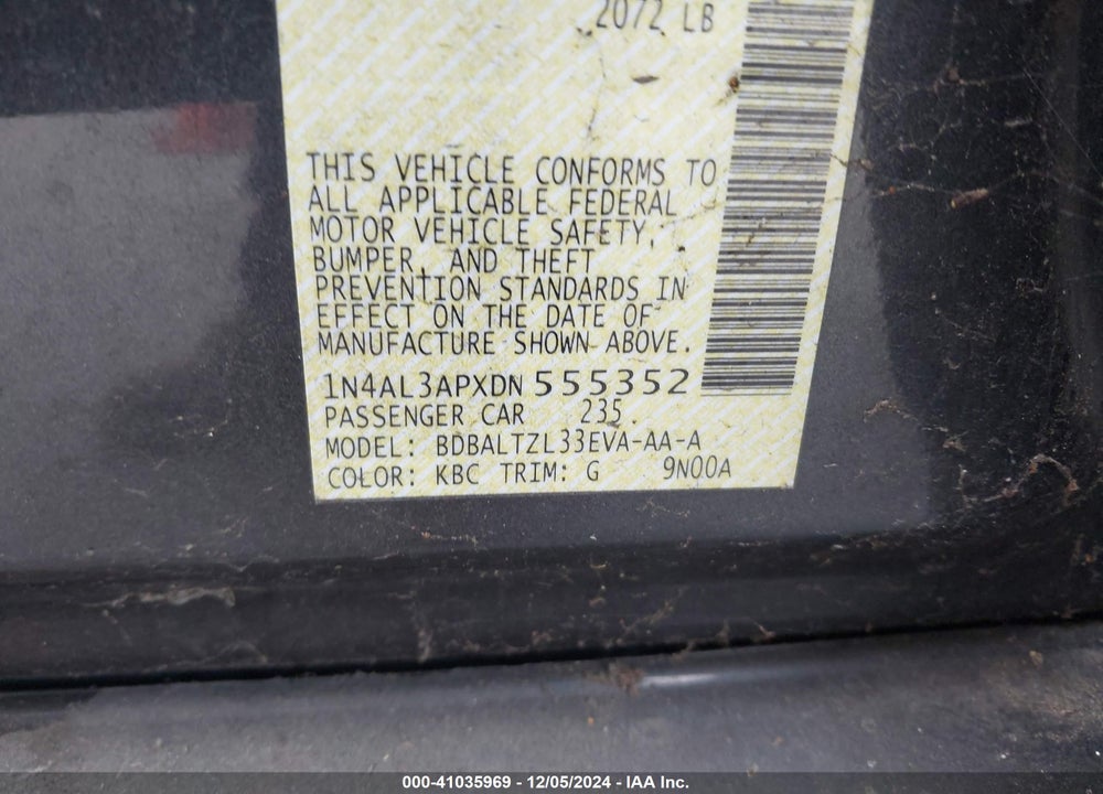 2013 NISSAN ALTIMA 2.5 SV VIN: 1N4AL3APXDN555352