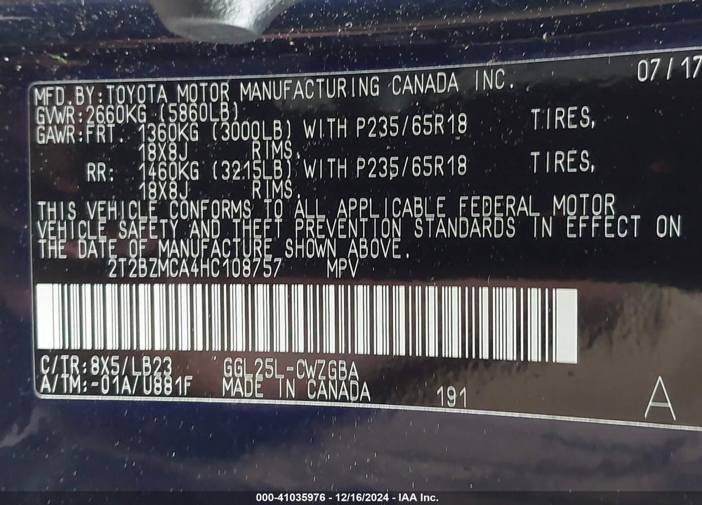 2017 LEXUS RX 350 VIN: 2T2BZMCA4HC108757