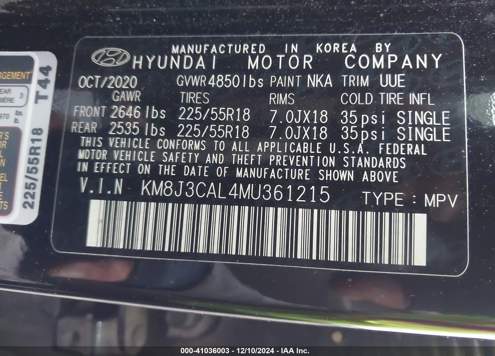 2021 HYUNDAI TUCSON LIMITED VIN: KM8J3CAL4MU361215