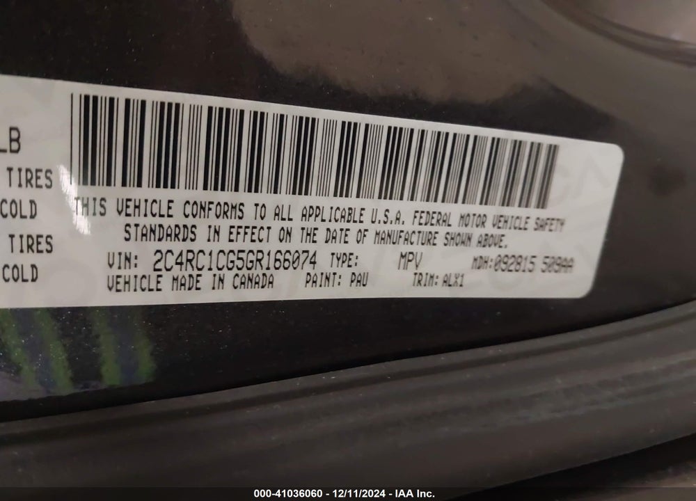 2016 CHRYSLER TOWN & COUNTRY TOURING-L ANNIVERSARY EDITION VIN: 2C4RC1CG5GR166074