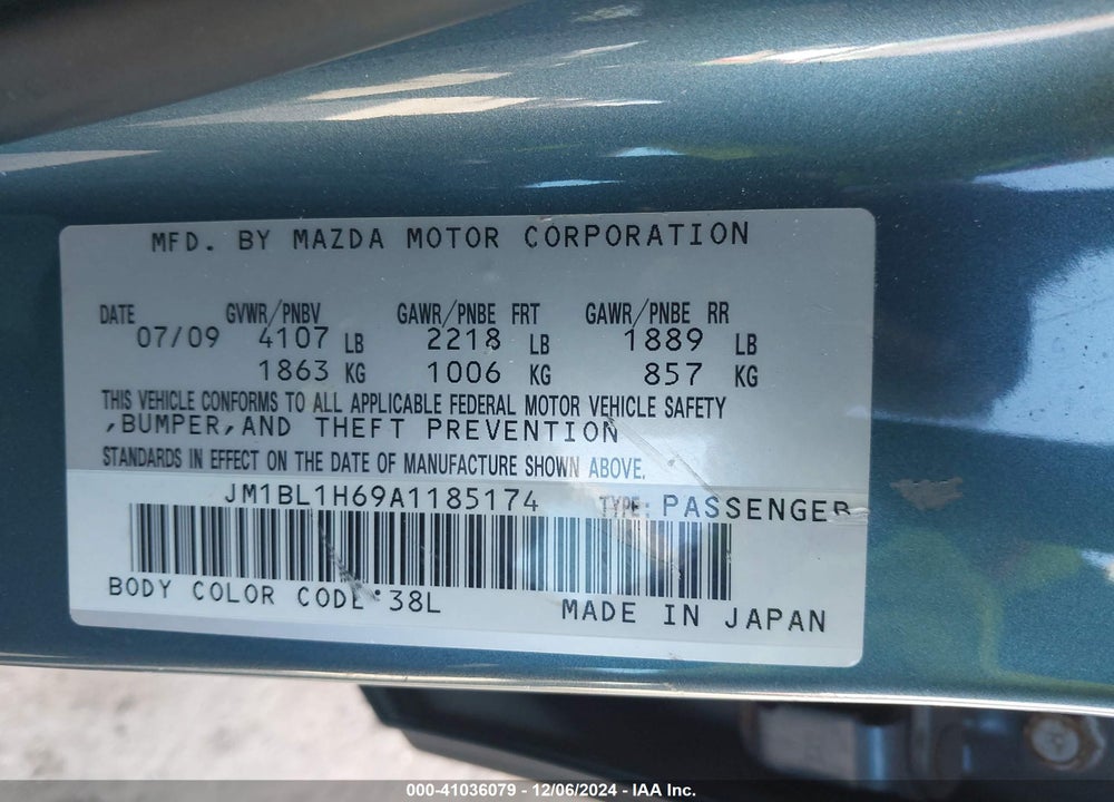 2010 MAZDA 3 VIN: JM1BL1H69A1185174