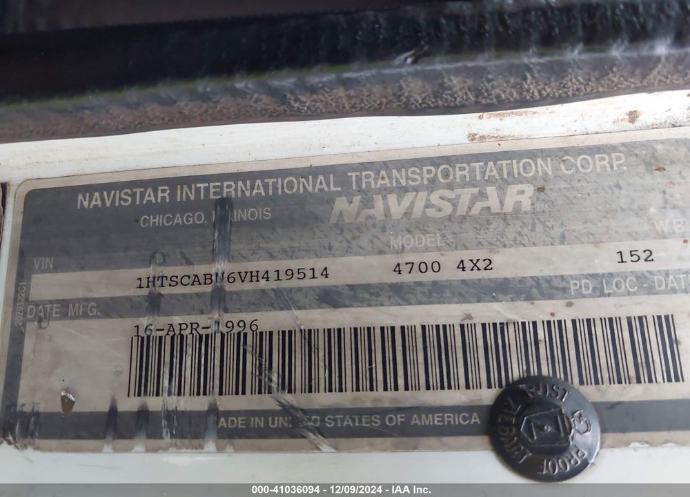 1997 INTERNATIONAL 4000 4700 VIN: 1HTSCABN6VH419514