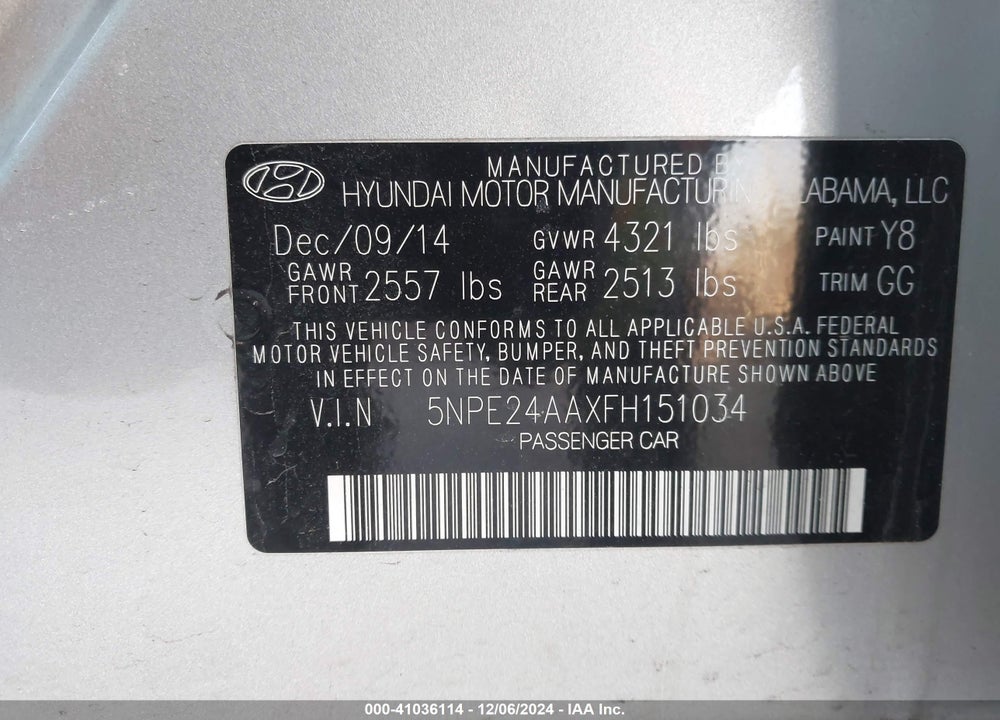 2015 HYUNDAI SONATA ECO VIN: 5NPE24AAXFH151034