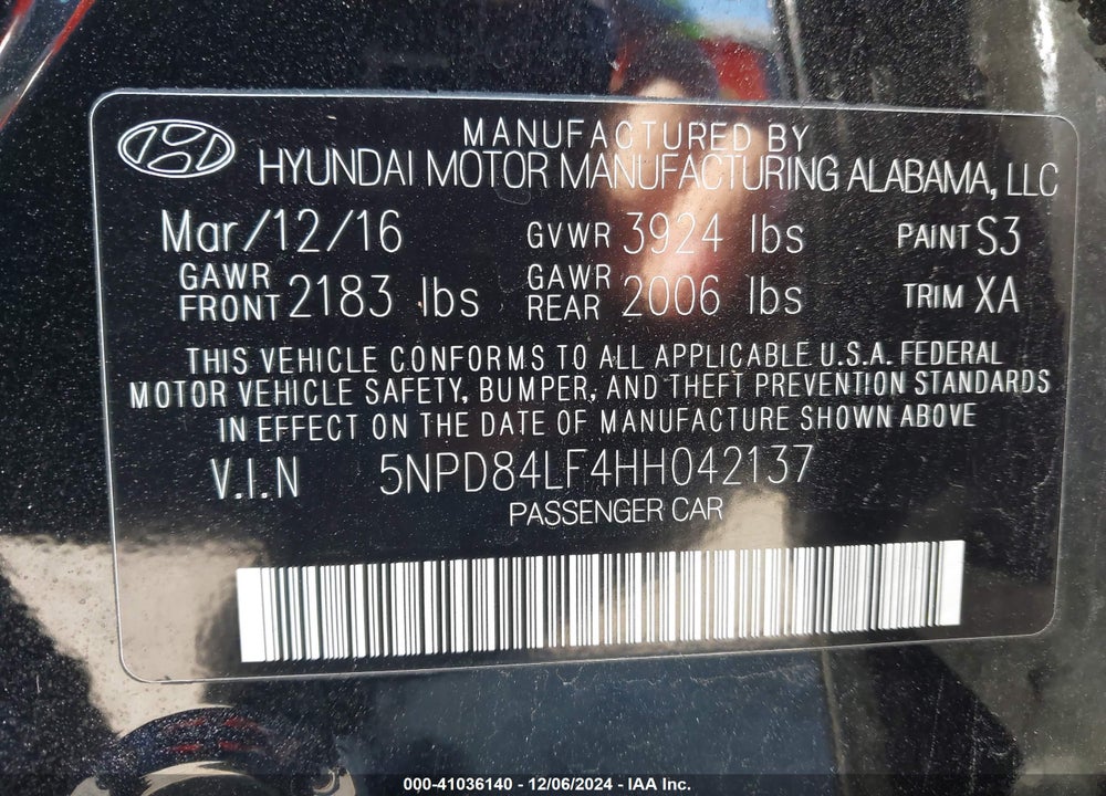 2017 HYUNDAI ELANTRA SE VIN: 5NPD84LF4HH042137