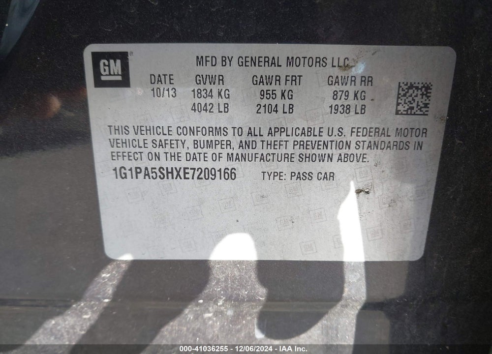 2014 CHEVROLET CRUZE VIN: 1G1PA5SHXE7209166
