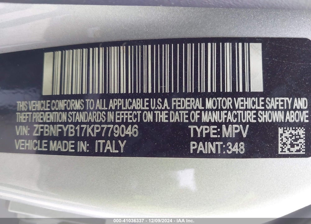2019 FIAT 500X VIN: ZFBNFYB17KP779046