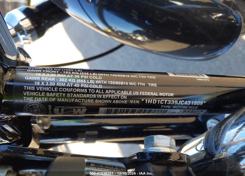 2018 HARLEY-DAVIDSON XL1200 C VIN: 1HD1CT339JC431809