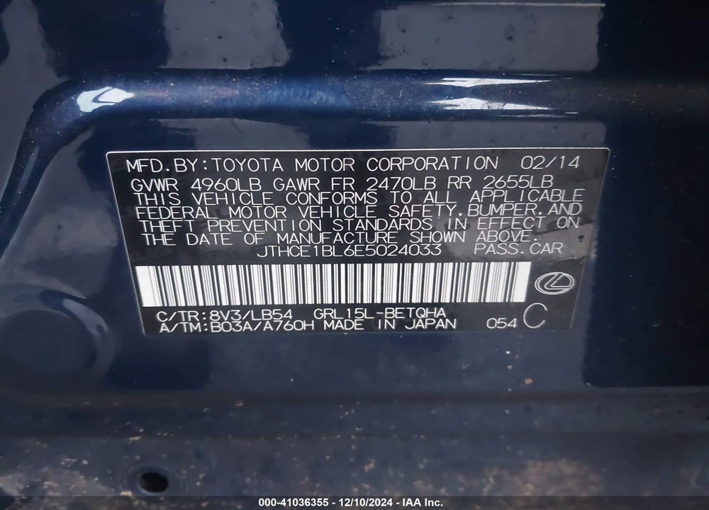 2014 LEXUS GS 350 VIN: JTHCE1BL6E5024033