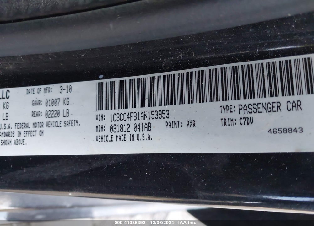 2010 CHRYSLER SEBRING VIN: 1C3CC4FB1AN153953