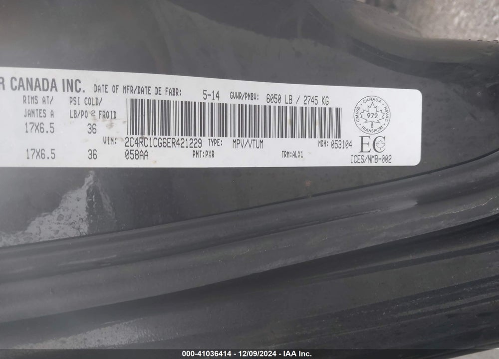 2014 CHRYSLER TOWN & COUNTRY VIN: 2C4RC1CG6ER421229