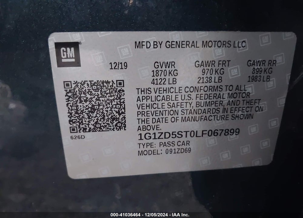 2020 CHEVROLET MALIBU VIN: 1G1ZD5ST0LF067899