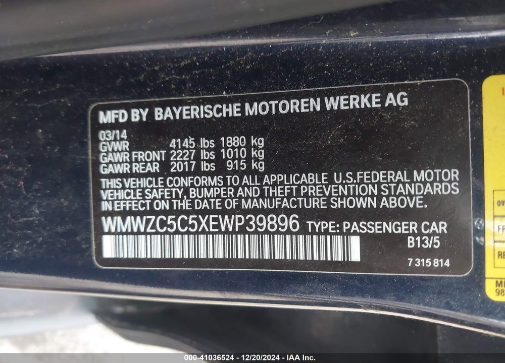 2014 MINI COUNTRYMAN COOPER S VIN: WMWZC5C5XEWP39896