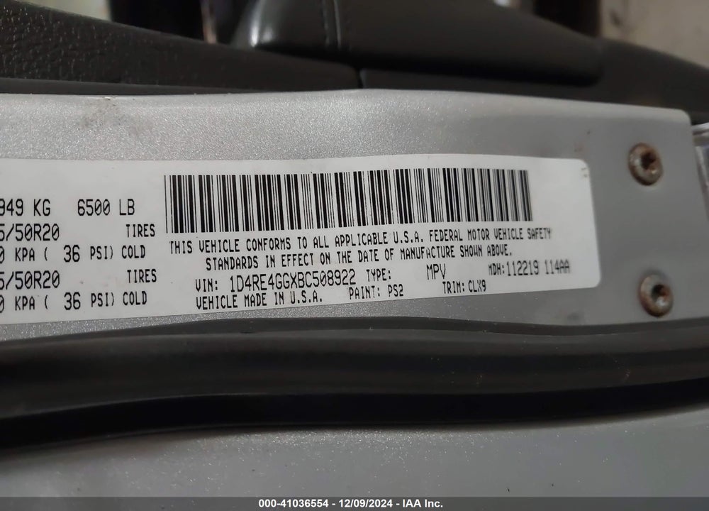 2011 DODGE DURANGO CREW VIN: 1D4RE4GGXBC508922